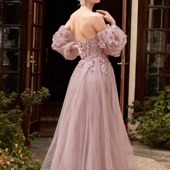 MAUVE COLOR PROM PARTY EVENING LONG MAXI STRAPLESS OFF THE SHOULDER GOWN CD962 - Picture 3 of 7
